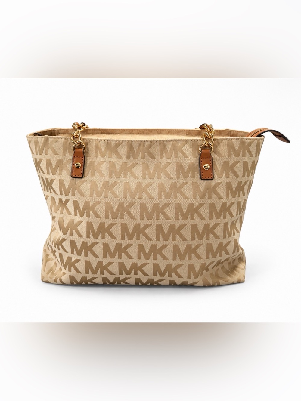 Michael Kors Jet Set East West Chain Tote Beige MK Jacquard 38T2XJST7J